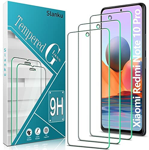 Slanku [3 Piezas Protector de Pantalla para Xiaomi Redmi Note 10 Pro/Note 10 Pro Max Vidrio Templado, Anti-Rasguños, Anti-Huellas, Sin Burbujas, Dureza 9H