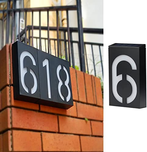 TINYOUTH Solar House Number - Number 6, Door Number Plaques Light for Wall, 6 LED House Numbers Plaque with Lights, IP55 Waterproof House Finder for DIY House Sign