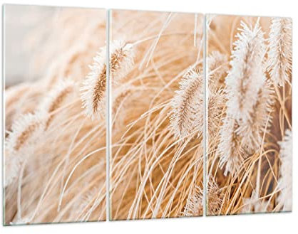 ARTTOR Mehrteilige Bilder auf Glas 165x110cm Glasbild Gras Boho Licht Groß XXL Wanddeko Schlafzimmer Küche Set 3 teilige Wandbilder Dekoration Wohnzimmer Modern Wand Kunstdruck Art GCE165x110-4903