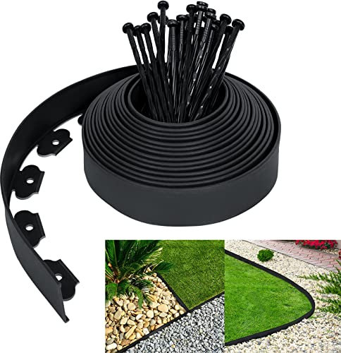YRHome Flexible Rasenkante Kunststoff 20m mit 60 Erdanker Beeteinfassung Beetumrandung Rasenkanten Blumenbeet Umrandung Mähkante Pflastersteine Palisade Schwarz