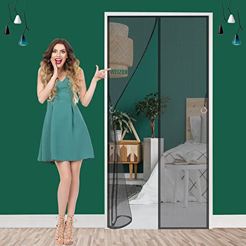 moustiquaire porte camping car 105 x 190 cm Magnétique Fermeture Automatique Rideau Porte Anti insectes, Installation Facile Sans Outils, pour Couloirs Portes Patio - Noir A