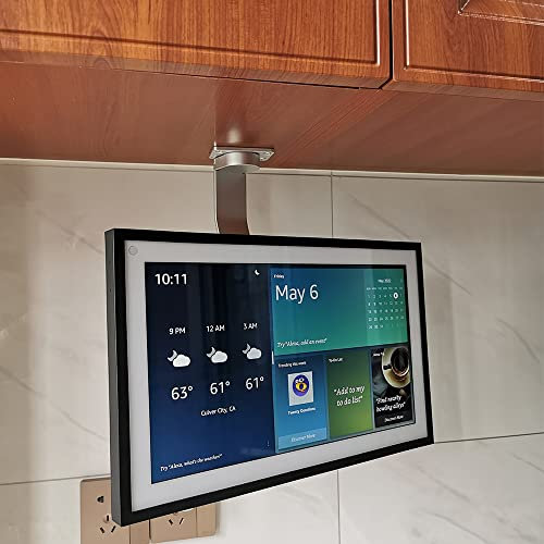 Support sous Placard, pour Amazon Echo Show 15, maintient Echo Hors du comptoir et Tourne d'un côté à l'autre, au Plafond ou sous l'armoire Argenté 026-02