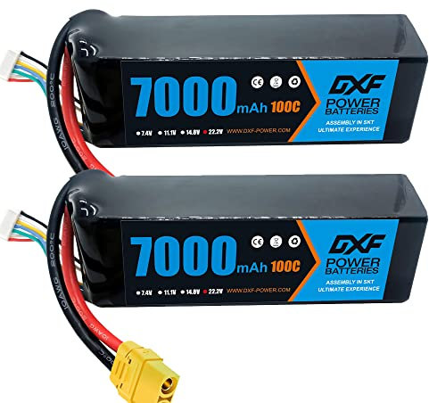 DXF Batterie Rechargeable 7000mAh 22.2 V 6S 100C XT90 Batterie Lithium Jouet Multicolore pour hélicoptères et Avions Plus Petits comme Align GAUI KDS ElyQ Trex-550/600 (2 PCS)