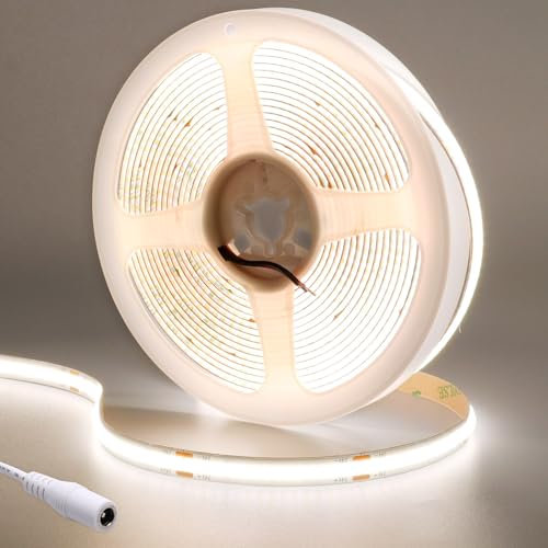 GOMING 24V COB LED Strip Natürliches Weiß 4000K 5M LED Streifen 320LED/M LED Band Selbstklebend CRI 93+ Hohe Helligkeit 4300lm Nicht Wasserdicht IP20 Lichtband für Heim Deko(Netzteil nicht Enthalten)