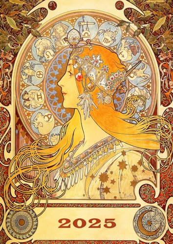 2025: Terminkalender mit Uhrzeiten 5 Uhr – 23 Uhr täglich | 1 Woche auf 2 Seiten mit Zeit | A4 Wochenplaner mit Zeiteinteilung | Kalenderbuch Planer ... Jahresplaner | Soft-Cover Alfons Mucha Zodiac