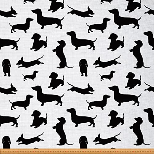 Loussiesd Süßer Hundestoff als Meterware Karikatur Dackel Welpe Möbelstoff für Stühle Hundeliebhaber Dekorationsstoff für Heimwerkerprojekte Outdoor Stoff 92x150cm Schwarz Weiß