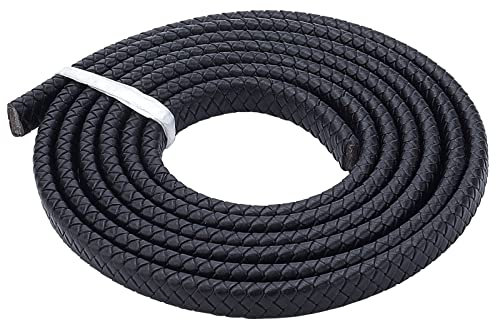 GORGECRAFT 2 Yards 12mm Fold Flat Braided Genuine Leather Strap Cord Leather String Lace Strips Braiding String Roll for Jewelry Making DIY Craft Braided Bracelets Belts Keychains(Black)