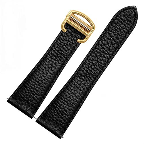 GANYUU Litchi Leder-Uhrenarmband für Cartier Tank London Solo Serie WSTA0029 WSTA0030 Lederarmband 22 mm 23 mm Damen und Herren (Farbe: Schwarz - Goldschnalle, Größe: 20 mm)