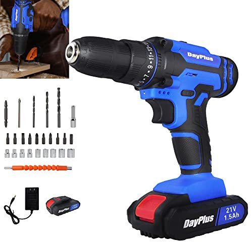 Akkuschrauber 21V, Akkubohrer, Akku Bohrschrauber Set für Frauen mit 26 Zubehör und Akku, Tasche, 25+1 Drehmomenteinstellung, 10mm Bohrfutter, LED-Licht, für Reparatur & DIY (2 Akkus)