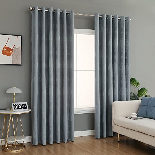 PRIME LINENS Curtain for Living Room Ring Top Jacquard Fully Lined Modern Panels Eyelet Curtain for Bedroom Window with 2 Free Tie Backs (Silver, W 90 x L 108)
