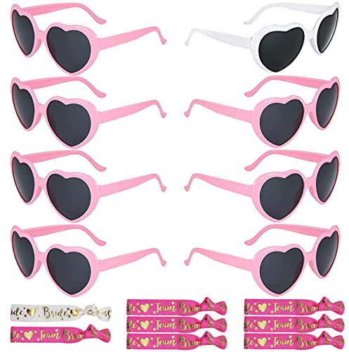 OHSN Occhiali Team Bride 16 Pezzi Bride to Be Braccialetti e Occhiali Ciascuno 8 Pezzi Occhiali per Addio al Nubilato Sposa Occhiali a Forma di Cuore Gadget Addio Nubilato