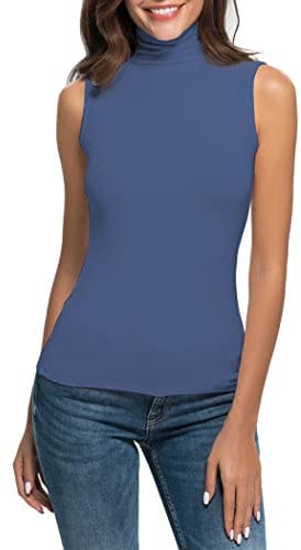 Women Sleeveless Mock Turtleneck Tank Tops Slim Fit Stretchy Layer Tee Shirts