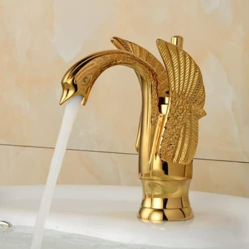Swan - Rubinetto per lavabo in bronzo cromato con olio, colore: oro rosa e bianco verniciato oro cromato