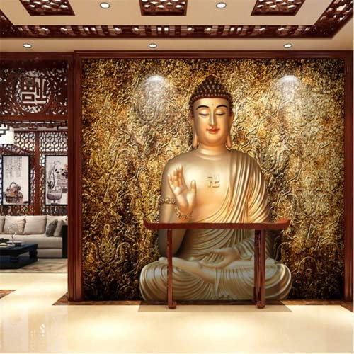 Fototapete 3D Tapete Buddhismus Buddha Statue Fototapete 3D Effekt Wandtapete Vliestapete Wandbilder XXL Wanddeko Tapeten