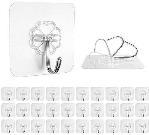 Frevoitna 30 Piezas Ganchos Adhesivos para Pared, Carga 4kg, Ganchos Impermeables y Transparentes para Colgar Llaves, Techo, Baño, Cocina, Toallas