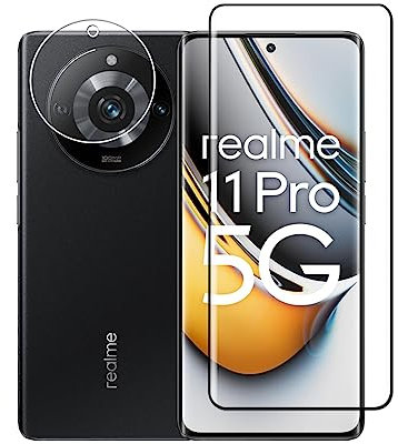 Wookfiss Protector de Pantalla para Realme 11 Pro / 11 Pro+ 5G, 1 Piezas 3D Cristal Templado + 1 Protector de Lente Cámara, Alta Definicion 9H Dureza Anti-rasguños Cristal Templado Vidrio Templado