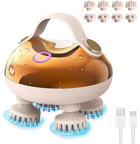 arboleaf Kopfmassage elektrisch, Kopfhaut-Massagegerät IPX7 wasserdicht mit 8 Massageköpfen und 3 Massagemodi, handliches Kopfmassagegerät für Entspannung, Tiefenreinigung(Golden)