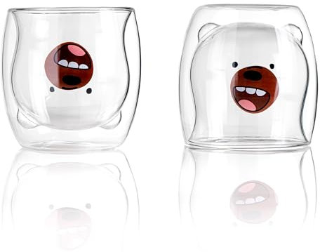 Doppelwandiges Glas Süße Tassen 1x Stück 250ml Kakao Kaffeegläser Teegläser Trinkgläser Isoliergläser Thermogläser Tasse Geschenk (Lachender Bär)