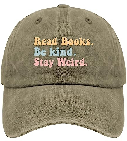 Baseballkappe für Damen, Motiv: Bücher lesen, Be Kind, Stay Weird, lustige Denim-Vätermütze, verstellbar