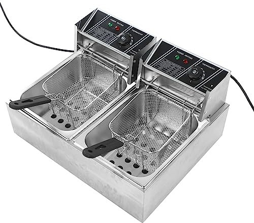 Friggitrice elettrica, doppio cilindro a cestello, in acciaio inox, con regolazione della temperatura regolabile (spina UE 220 V)