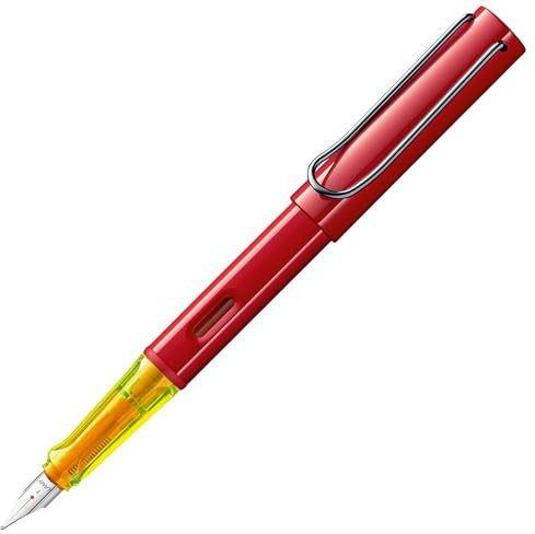 Lamy AL-star glossy red Füller – Füllhalter mit ergonomischem Griff & polierter Stahlfeder in Strichbreite F – leichtes Aluminiumgehäuse – inkl. Tintenpatrone T 10 blau – Rechtshänder