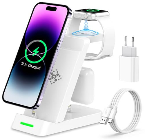 3 in 1 Ladestation für Apple Watch und iPhone 14/13/12/11 Pro Max/XS - Wireless Charger für Apple Watch 9/8/7/6/SE/5/4/2, AirPods - iPhone Ladegerät Mit 18W Adapter