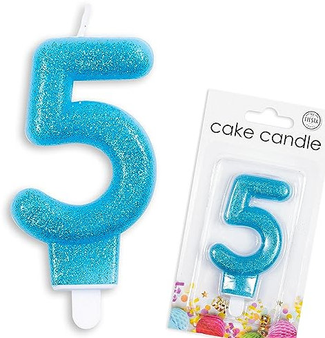 Zahlenkerze von 0-9 in Blau mit Steckfuß | Zahlenkerze, ca. 9cm x 4,5cm groß | Babyblau Deko Geburtstag Geburtstagskerze Zahlen Kerze, Farbe: Blau, Größe: Zahl 5