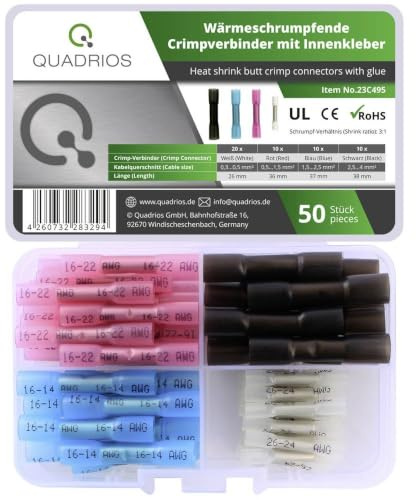 Quadrios 23C495 Lot de 50 connecteurs 0,3 mm² 4 mm² blanc, rouge, bleu, noir