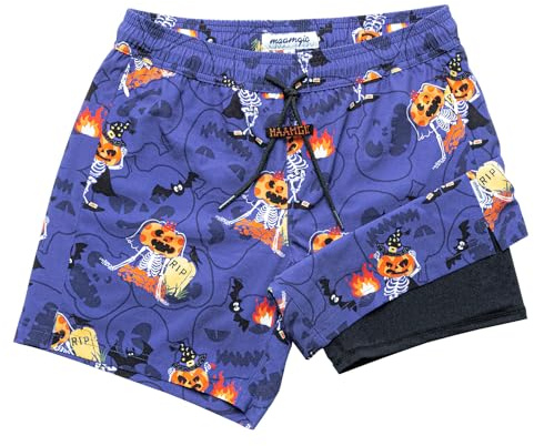 maamgic Mens Swimming Shorts 2-in-1 Quick Dry with Compression Liner