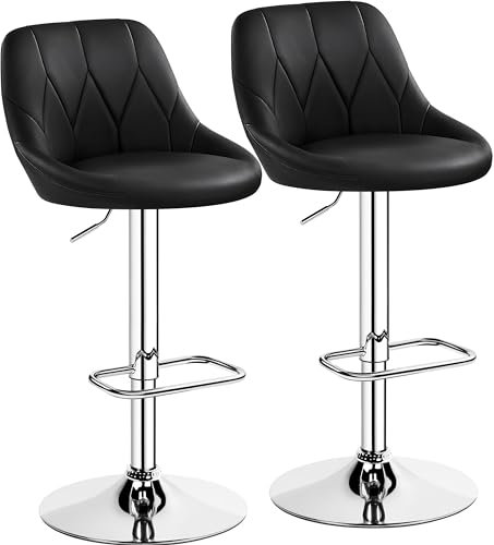 Yaheetech Lot de 2 Tabourets de Bar en Similicuir Hauteur Réglable de 86 cm à 107,5 cm Chaises de Bar Assise Pivotante Repose-Pied Carré Tabourets Hauts Cadre Métallique Galvanisé Noir