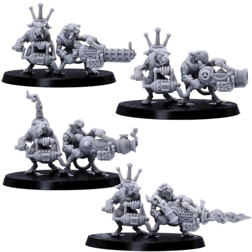 Fantasy Ratmen Driller Flamer Mörser Crew Bundle Set, Tabletop Games Miniatur Ratfolk Heavy Weapon Armor Figuren für Wargaming