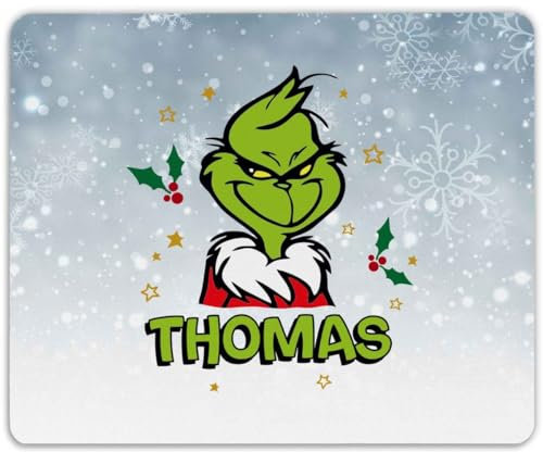 GRAVURZEILE Bedrucktes Mousepad - Grinch - Personalisiert mit Name - Mauspad als Geschenk zu Weihnachten für Büro & Gaming - rutschfeste Gummi-Unterseite - 23 x 19 cm - Farbe Grinch