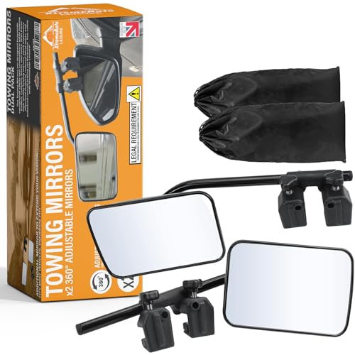 Xtremeauto Universal Caravan Towing Mirrors - Wing Mirror Extensions for Cars, Adjustable With Clamps, Pair of Attachments With Handy Storage Bags