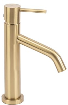 Rea Waschtischarmatur LEVEL BRUSH GOLD LOW Wasserhahn Bad Badarmatur aus Messing Armatur für Waschbecken Badezimmer Mischbatterie Waschbecken Einhebel (Gold)