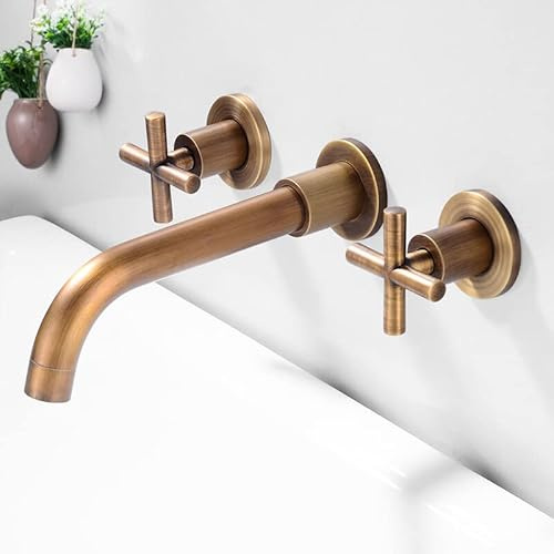 Grifo empotrado de pared negro de doble mando de doble mando de oro caliente y frío grifo de lavabo de baño, antiguo