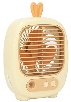 Ventola di Raffreddamento Ad Aria, modalità a 3 velocità Nebulizzazione Piccola Ventola da Scrivania Angolo Regolabile 1200mAh Batteria Stile Coniglietto USB per Ufficio (YELLOW)