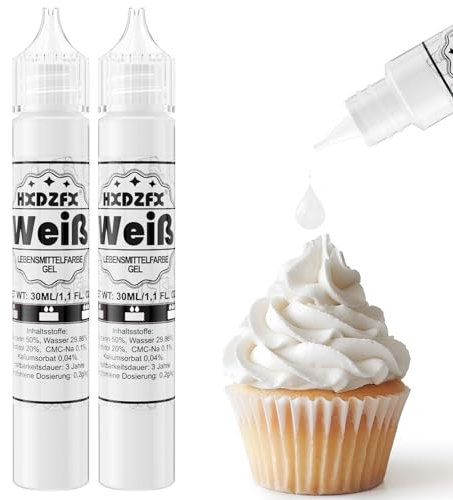 Lebensmittelfarbe Gel - HXDZFX 2×30ml Lebensmittelfarbe, Hochkonzentriertes Zuckerfrei Food Coloring für Tortendeko, Fondant Weiss, Macarons, Torte, Backen, Osterei, Slime (Weiß)