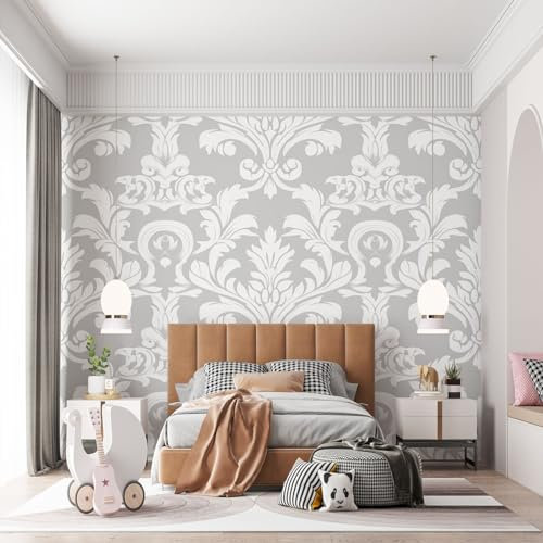 Vlies Fototapete Hell Gefärbt Tapete 350 x 256 cm (B x H), Barocke Florale Textur Fototapete Schlafzimmer Wohnzimmer Vliestapete Wandtapete Motivtapeten Bildtapete 3d Effekt Wand Dekoration