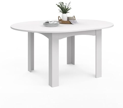 IDMarket - Esstisch, ausziehbar, rund, Dona, 4-8 Personen, Weiß, 110-150 cm