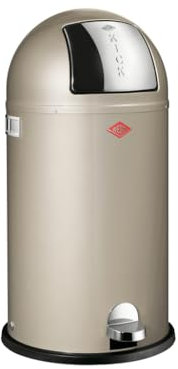 WESCO Poubelle à pédale Kickboy de couleur neutre, tôle d'acier revêtue par pulvérisation, volume de 40 litres, rabat en acier inoxydable, pédale en plastique chromé