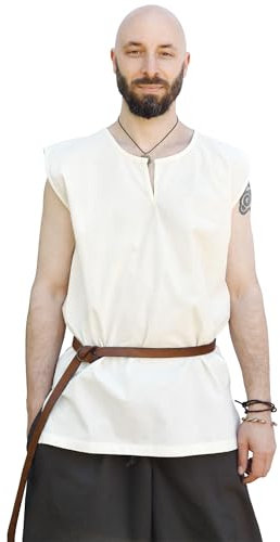 Battle-Merchant – ärmelloses Mittelalterhemd Clement für Herren – Wikinger, Pirat, Mittelalter, LARP (M, Natur)