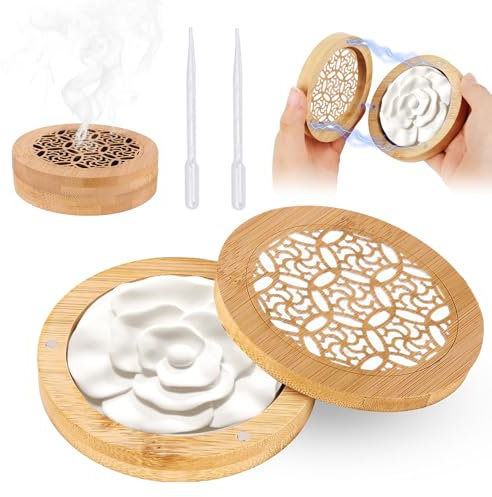 1 Stück Hölzerner Diffuser und 1 Stück Duftsteine für Ätherische Öle Set,Duftstein für Ätherische Öle,Diffuser Ätherische Öle Mit Duftstein mit 2 Stück Strohhalme,für Schlafzimmer Wohnzimmer Bad Büro