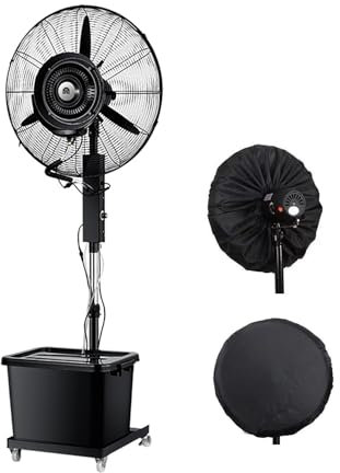 Humidifying Misting Fan with 3 Speeds, Pedestal Fan with Water Mist Spray, 42L Water Tank, Height Adjustable Outdoor Fan with 120° Oscillation