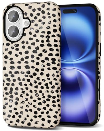 Svanove Cheetah Print Phone Case for iPhone 16 Case Girly Trendy Leopard Pattern, Retro Cool Animal Print, Luxury Cute Case for Women, Aesthetic Y2k Hard Shell Plastic, Beige Polka Dots