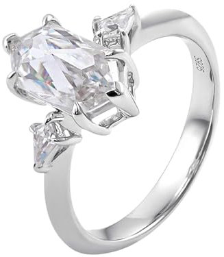 Wycian Ehering Damen Einzeln, Eheringe Weissgold Damen 14K Blume Größe 63 (20.1) Moissanit Sechseckform Weiß Personalisiert Für Geburtstag