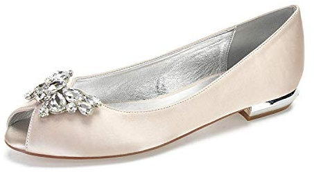 MlYJmer Women's Peep Toe Satin Ballet Flat Pumps Party Dress Court Shoes,Champagne,4 UK