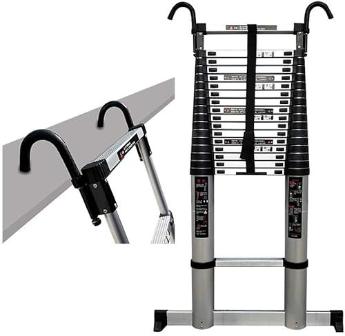 Aluminum Heavy Duty Tall Extension Ladders with Hooks Folding Attic Step Ladders Black 5M