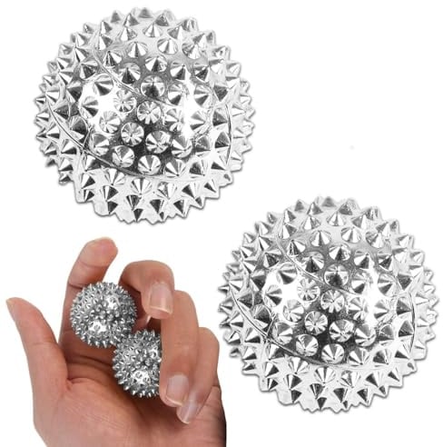 ZILZUFA 2 Stücke Magnetic Acupressure Balls, Panikattacken Hilfsmittel, Massageball für Die Hand Massage Small 32 mm Durchmesser Skills Borderline Set Stressbälle für Massage (Sliver)