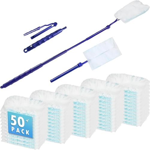 51 Pack Dust Magnet Refill Kit, for Flash Duster Dust Magnet Refills Disposable Duster Heads, with Adjustable Handle, for Blinds, Car Dashboard, Keyboard