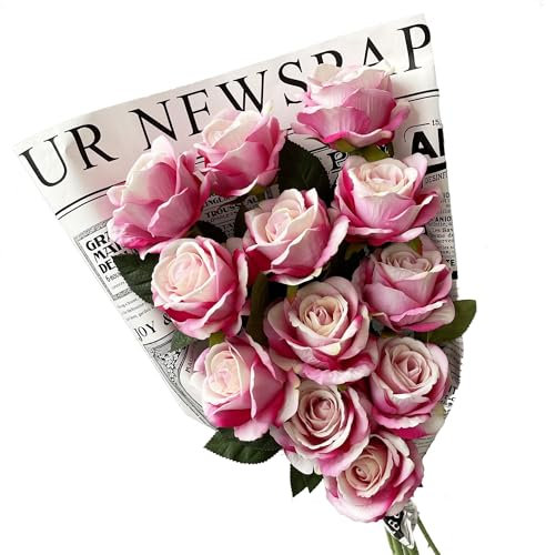 ZYEKIU 12 Stück Künstliche Blumen, 52cm Blumenstrauß, Kunstblumen Wie Echt, Hochzeit Deko, Home Decor, Realistische Blume, Seide Kunstblumen für Jubiläen Partys Hotels Büro-Dekoration (Rosa)